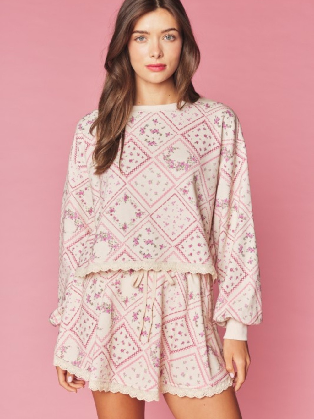 NEW The Patchwork Floral Knit Lounge Set - Cozy Sweater & Skort